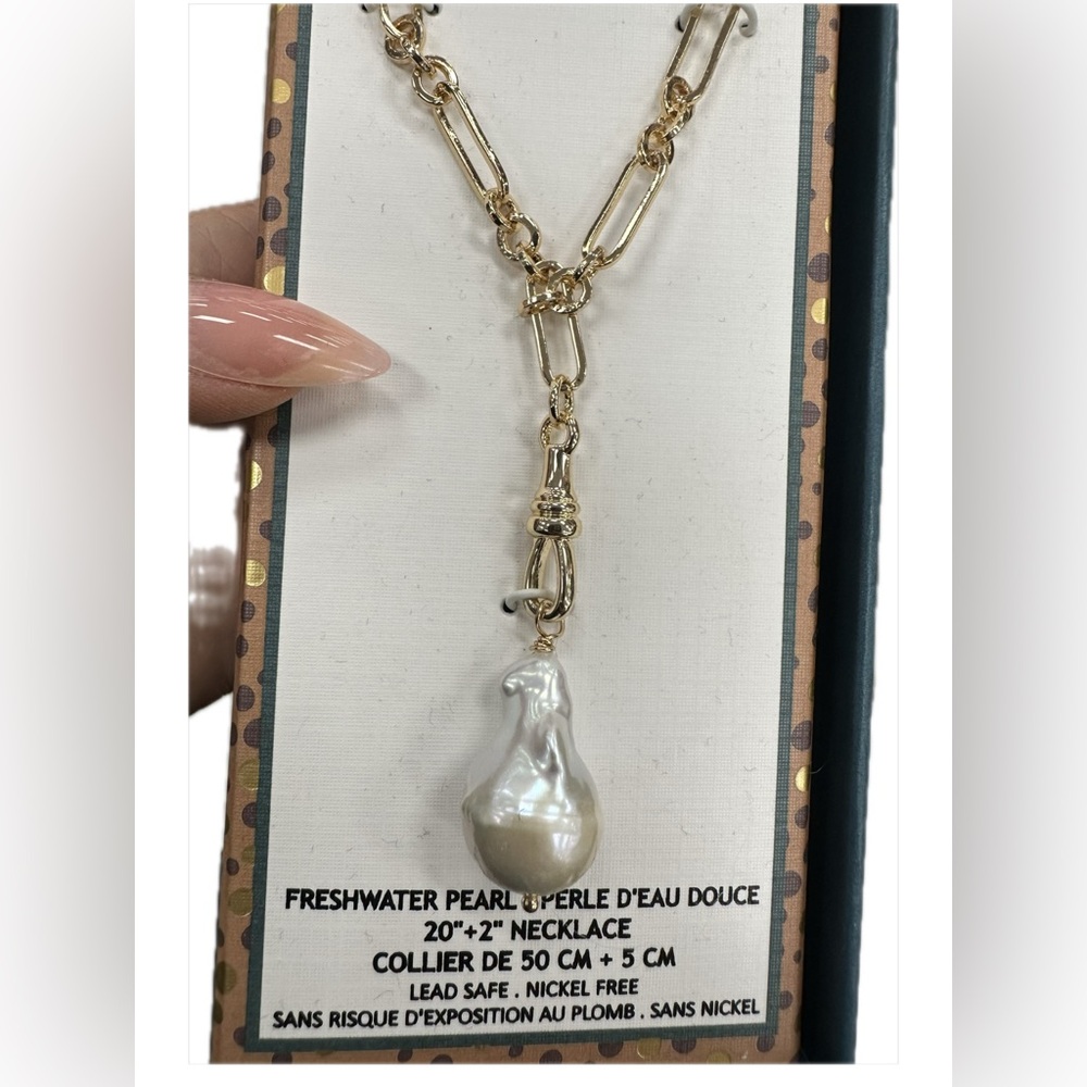 NIB House of Harlow Gold Chain Necklace with Freshwater Pearl Pendant